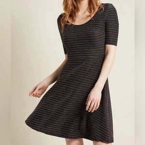 Modcloth - Rainbow Glitter Black Striped Dress